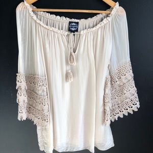 Le Marais Paris Beige Peasant Blouse Bell Sleeves